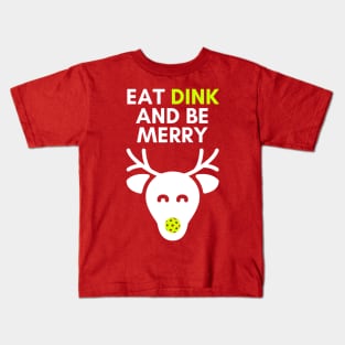 Funny Christmas Pickleball, Eat Dink and be Merry, Christmas Pickleball Pyjama Top Kids T-Shirt